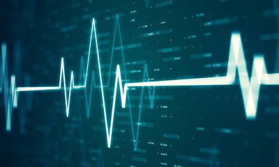 Ekg heart beat line monitor. Health care and technology concept. Digital signal wave. 3d rendering - illustration.