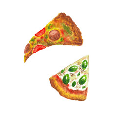 watercolor illustration of pizza