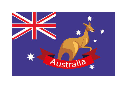 national flag of australia with native animal