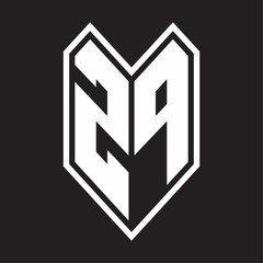 ZP Logo monogram with emblem line style isolated on black background
