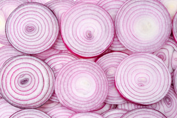 Onion slices as a background. Top view.