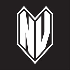 NV Logo monogram with emblem line style isolated on black background