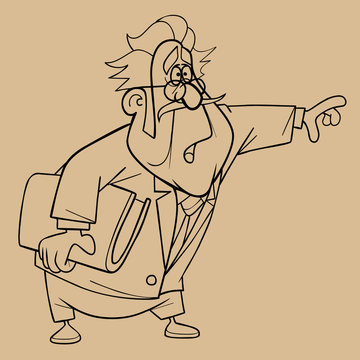 recommend clip art: sketch of a cartoon indignant man in a suit with a book in hand pointing hand to side