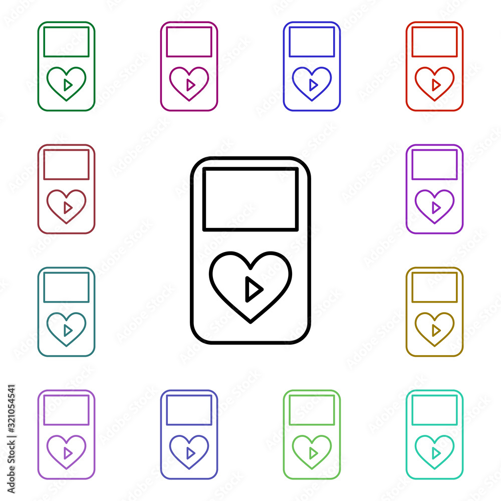 Poster music player with heart multi color style icon. simple thin line, outline vector of heartbeat icons 