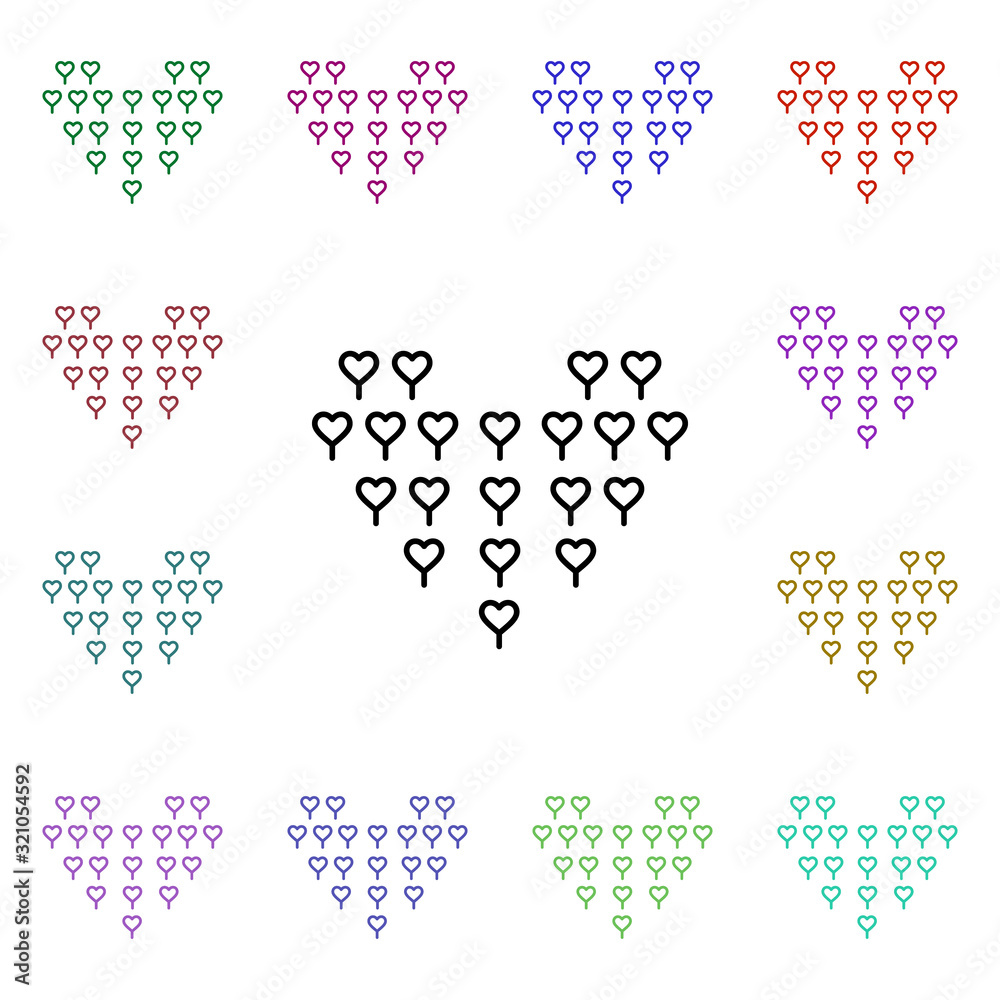 Poster heart balloon of multiple heart multi color style icon. simple thin line, outline vector of heartbea