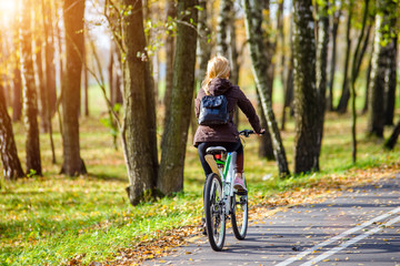 Cyclist ride on the bike path in the city Park