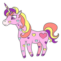 Cute magical pink unicorn with hearts.