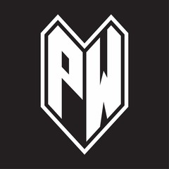 PW Logo monogram with emblem line style isolated on black background