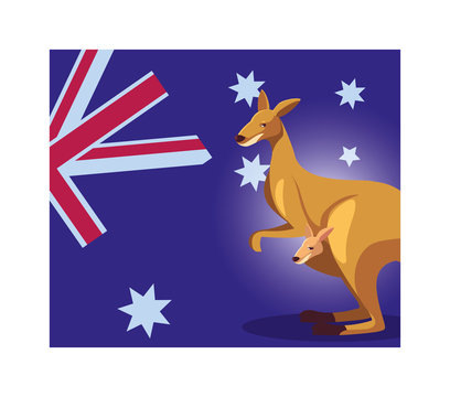 kangaroo with australia flag in the background