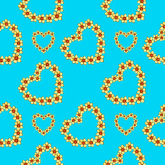 flowers heart seamless pattern blue background