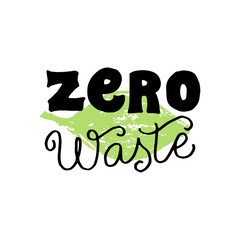Zero waste text sticker. Ecology motivation lettering poster. Banner, t-shirt, eco bag design. Vector eps 10.