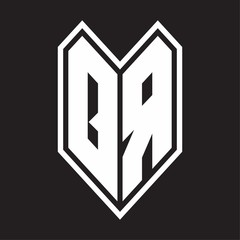 QR Logo monogram with emblem line style isolated on black background