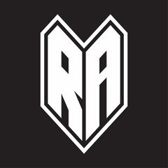 RA Logo monogram with emblem line style isolated on black background