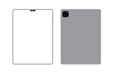 tablet mockup with blank screen. Back and front view realistic on white background