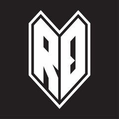 RQ Logo monogram with emblem line style isolated on black background