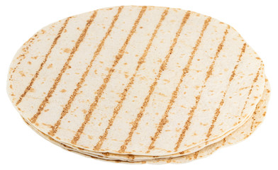 Corn tortillas isolated on white background. Unleavened bread