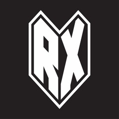 RX Logo monogram with emblem line style isolated on black background