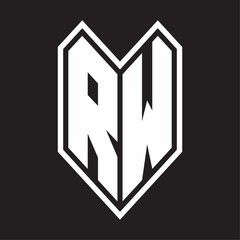 RW Logo monogram with emblem line style isolated on black background