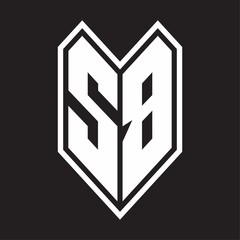SB Logo monogram with emblem line style isolated on black background
