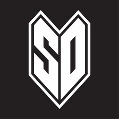 SD Logo monogram with emblem line style isolated on black background