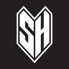 SH Logo monogram with emblem line style isolated on black background