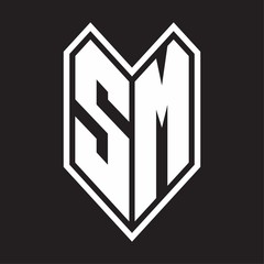 SM Logo monogram with emblem line style isolated on black background