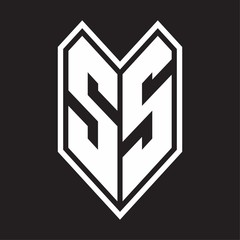SS Logo monogram with emblem line style isolated on black background