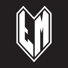 TM Logo monogram with emblem line style isolated on black background