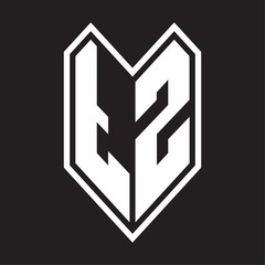 TZ Logo monogram with emblem line style isolated on black background