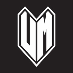 UM Logo monogram with emblem line style isolated on black background
