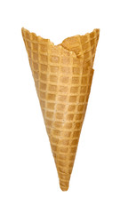 Empty waffle ice cream cone isolated on white background. Including clipping path.