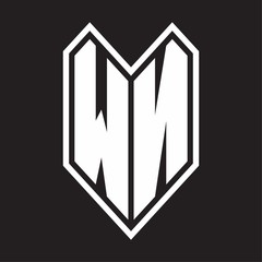 WN Logo monogram with emblem line style isolated on black background