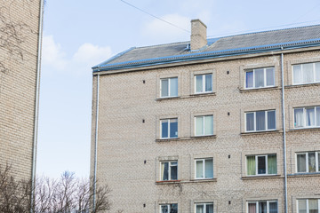 City Riga, Latvia. Old Soviet Union white brick house.