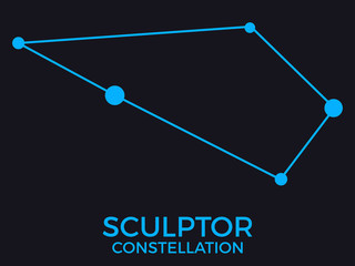 Sculptor constellation. Stars in the night sky. Cluster of stars and galaxies. Constellation of blue on a black background. Vector illustration