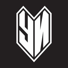 YN Logo monogram with emblem line style isolated on black background