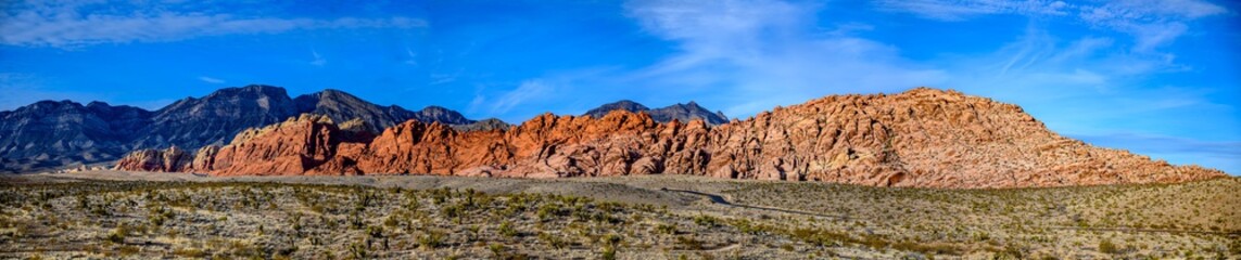 Naklejka na ściany i meble Panoramic view of open expanse at Red Rock Canyon National Conservation Area in Nevada, USA