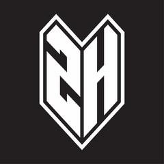 ZH Logo monogram with emblem line style isolated on black background