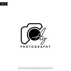 Initial Letter AY with camera. Logo photography simple luxury vector.