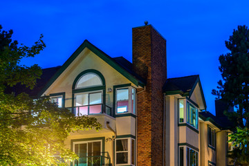 Top of a house or an apartment at dusk in Vancouver, Canada.