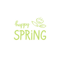 Hand written Happy Spring phrases in color. Greeting card text templates. Hello Spring lettering in modern calligraphy style. Spring wording. Brush Pen lettering Happy Spring