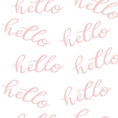 Seamless pattern with words for background, fabric, wrapping paper. Hello typography pattern. Seamless texture with different type of words Hello. Fun background Hello for your design.