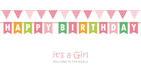 its a girl welcome greeting card for childbirth vector illustration EPS10