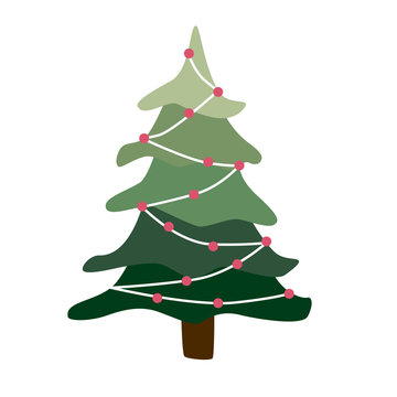 Cartoon christmas tree in doodle style isolated on white background. Hand drawn holiday fir symbol.