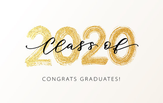 Class of 2020. Modern calligraphy. Vector illustration. Hand drawn brush lettering Graduation logo. Template for graduation design, party, high school or college graduate, yearbook.
