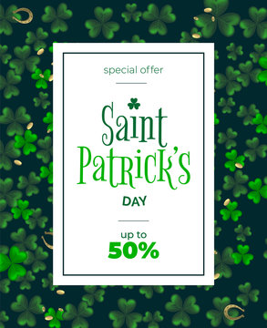 St. Patrick day vector background with clover. Irish holiday Saint Patrick Day.