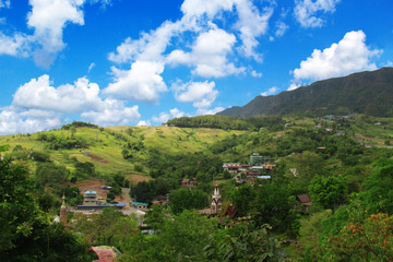 village in mountains and cloud