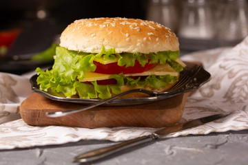 Fresh sandwich with cheese, lettuce and tomato