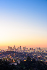 Downtown Los Angeles skyline at sunrise