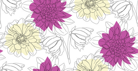 Flowers line art - seamless pattern