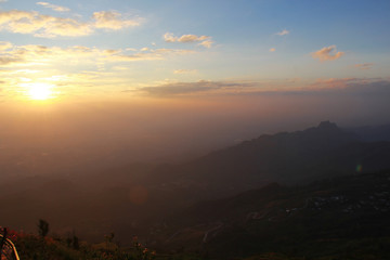 View of sunrise on mountain  background.